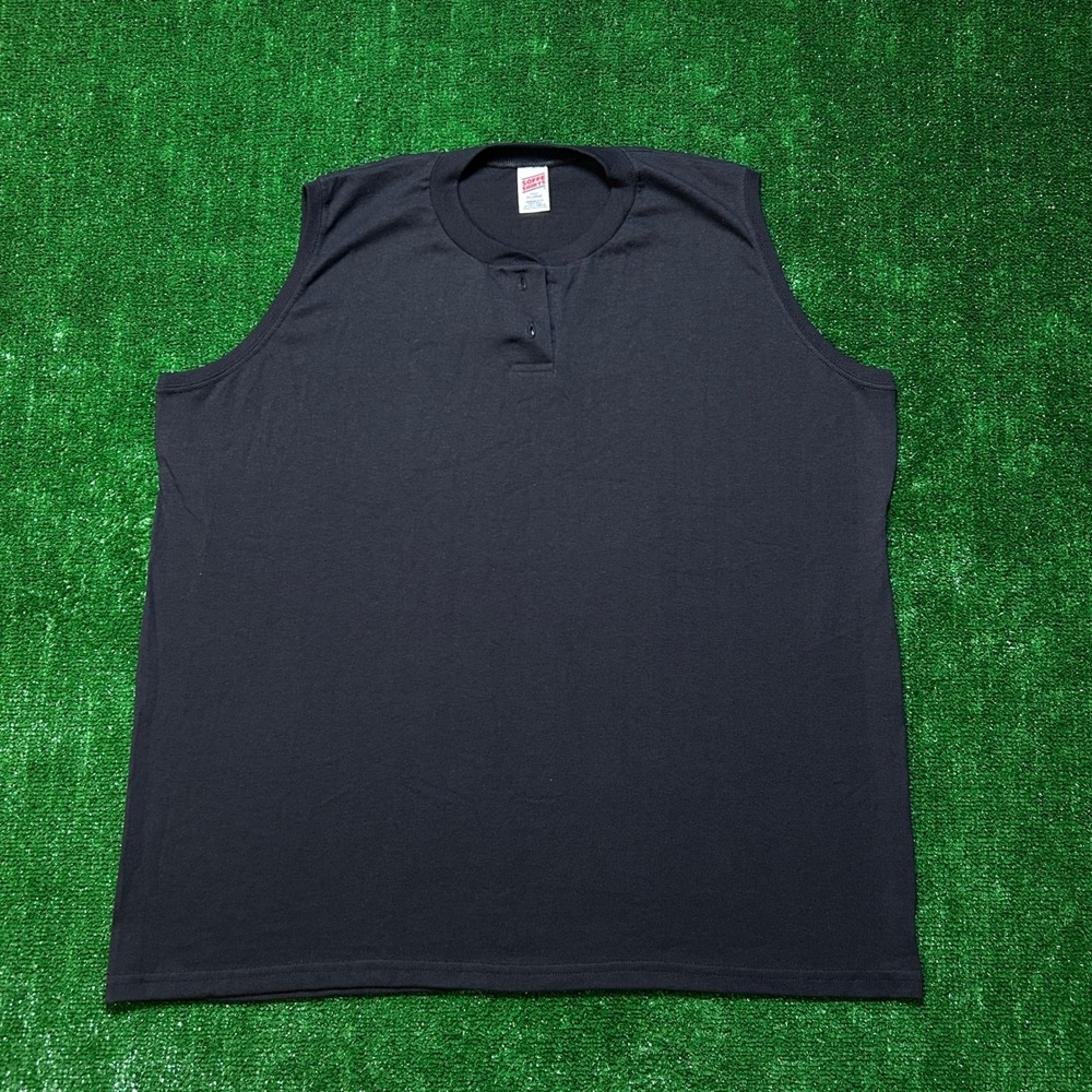 Y2K Soffe Henley Tank Top Adult 2XL Black Trevira Cotton Blend Sleeveless